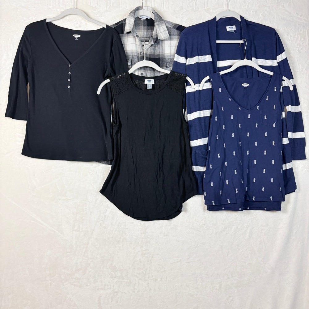 Old Navy Shirt Lot 5pc Women Sz Small Plaid Flannel Striped Cardigan Henley Tank